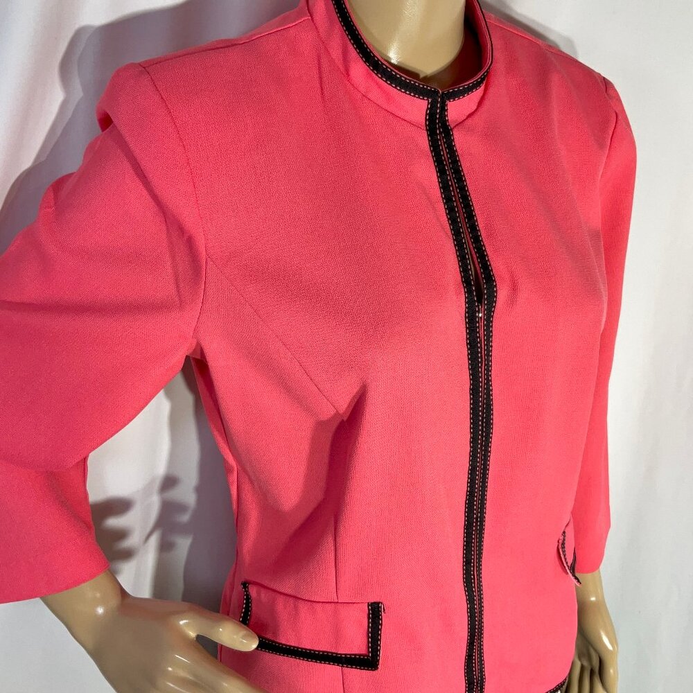 Perceptions Size 12 Zippered Blazer Coral 3/4 Sleeve with Black Trim Womens